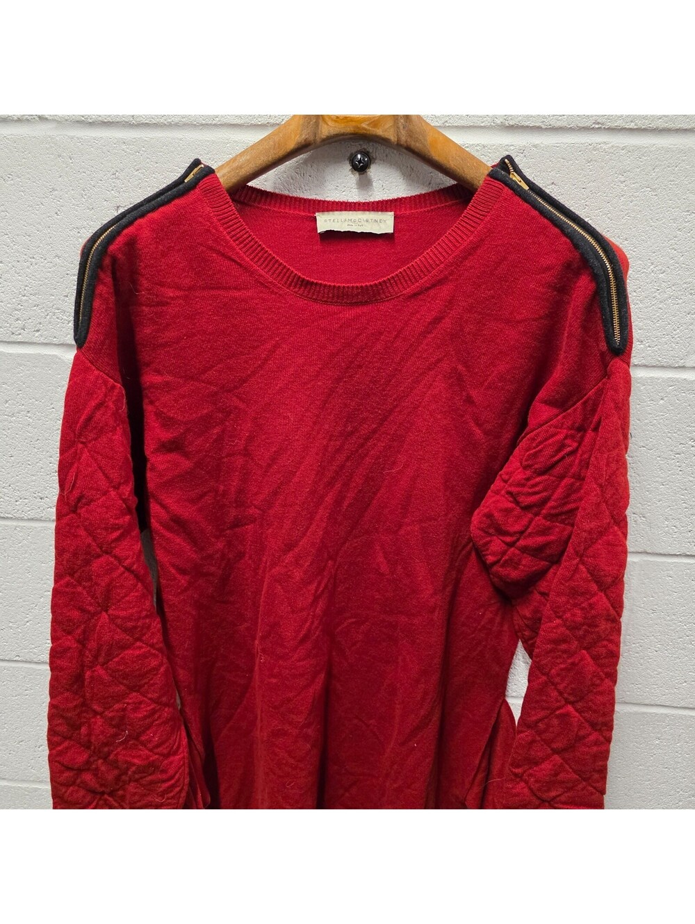 Stella McCartney Sweater 42 Cashmere Wool Italy Quilted Red zipper Oversized